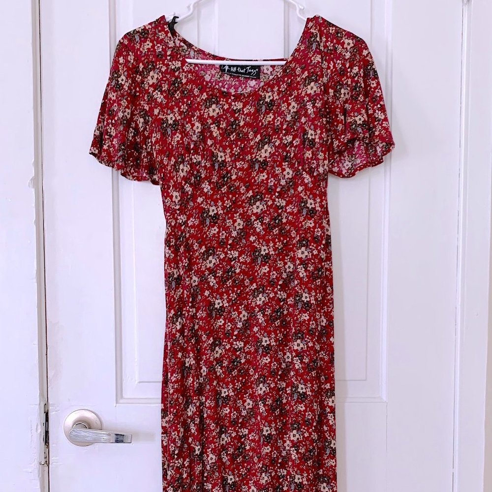 ALL THAT JAZZ Vintage Red Beige Floral Maxi Dress - Small